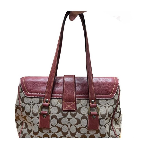 Coach Special Edition 2004 Brown Signature C Burgundy Suede Leather Satchel 7065 - Picture 2 of 10
